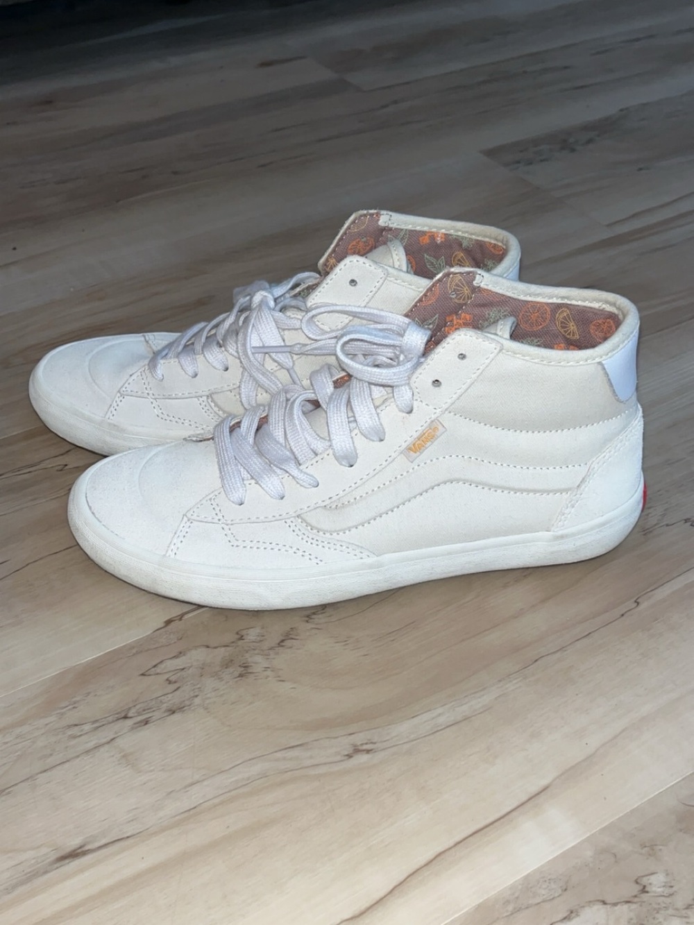 Vans Women's High-Top Sneakers in Off-White with Orange Liner